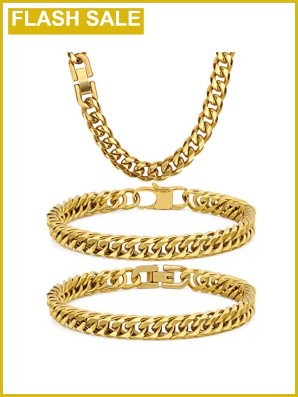 Mens Cuban Link Bracelet Necklace Set 316L Stainless Steel Jewelry